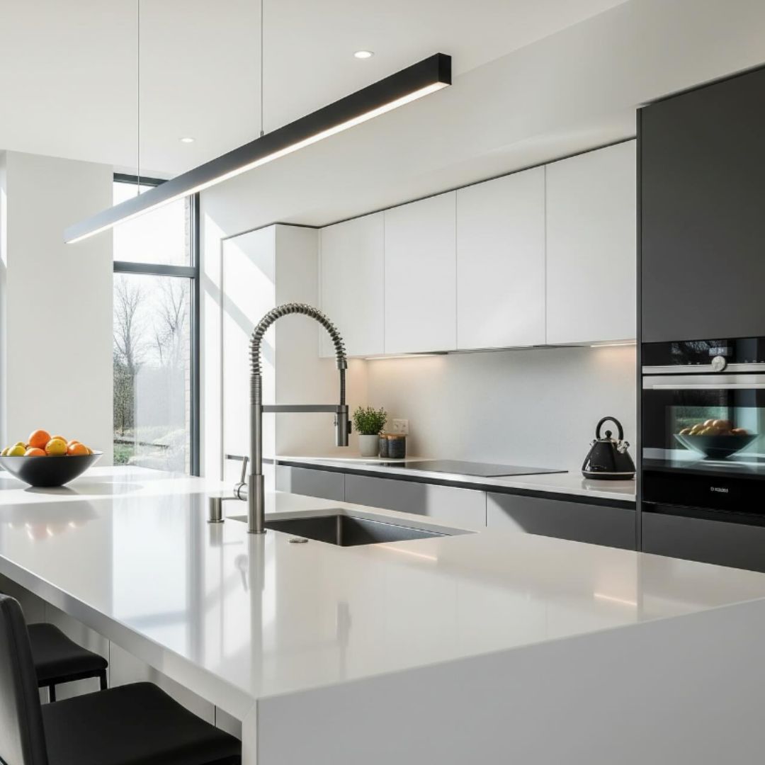 Cuisine avec plan de travail et crédence en Corian®